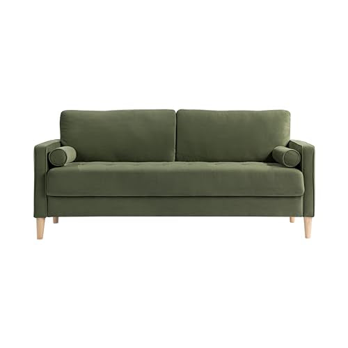 Studio Living® Lexington 75.6" Sofa, Mid-Century Modern, Pocket Coil Comfort, Easy Assembly, Velvet Fabric, Olive Green Studio Living