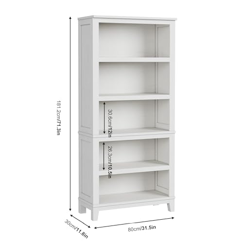 GarveeHome 71" Tall Bookcase w/Adjustable Shelves 31.5in Width Wooden Bookshelf 5 Tier Farmhouse Bookshelves Vintage Bookcase for Living Room Office Library GarveeHome