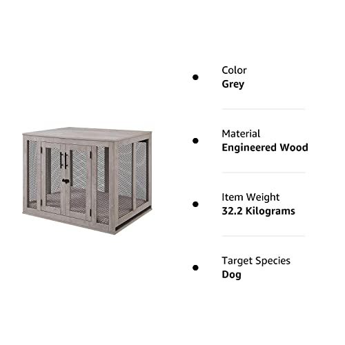 unipaws Large Dog Crate Furniture, Wooden Dog Kennel for Large Breed, Indoor Decorative Wood Dog Cage, Inside Side End Table Crate with Tray and Dog Bed, Dog Enclosure, for Dogs Up to 70 lbs unipaws
