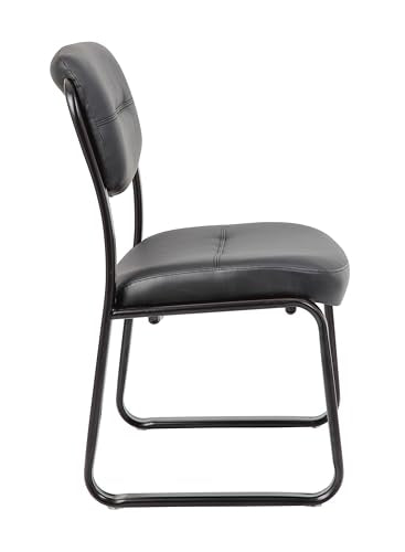 Boss Office Products B9539 Leather Sled Base Side Chair in Black, 250 Boss Office Products