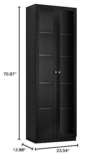 IRONMIX Modern Display Cabinet with Doors, Metal Curio Cabinet with Shelves, 70.87" H Display Cases for Collectibles, 5 Tier Tall Bookshelf, Kitchen Pantry Storage Case for Home Office Living Room IRONMIX