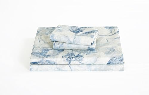 Chezmoi Collection Monica 3-Piece Tropical Floral Bed Sheet Set - Blue Gray White Textured Floral Printed Microfiber 14-Inches Deep Pocket Sheets & Pillowcases Set, Twin Chezmoi Collection