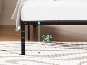 RRG Twin Bed Frames, Single Bed, 14 Inch Heavy Duty Metal Platform with Storage, Easy Assembly, Noise Free, Non Slip Black Bed Frame Twin Size RRG