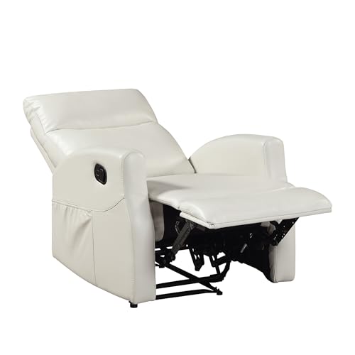 Lexicon Manual Recliner Chair, Wall Hugger Reclining Chair, Faux Leather Nursery Recliner, Tab Pull Reclining, Magazine Pocket, for Living Room/Theater Seating/Apartment, Easy Assembly, Beige