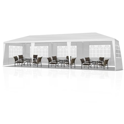 SWLJKU 10x30 FT Commercial Canopy | 5-Sided Event Tent with Spiral Pipes & PE Roof | Waterproof Gazebo for Weddings, Markets & Beach Parties, White SWLJKU