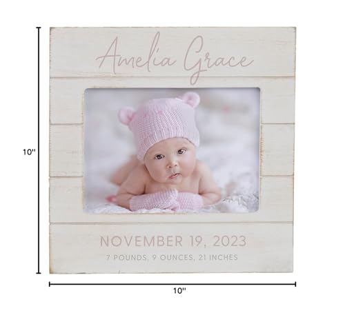 Personalization Universe Personalized Simple and Sweet Baby Girl Shiplap Frame 4x6 Horizontal Picture Frame - Rustic Whitewashed Wood Photo Frame, Newborn & Family Pictures, Tabletop, Easel Back Personalization Universe