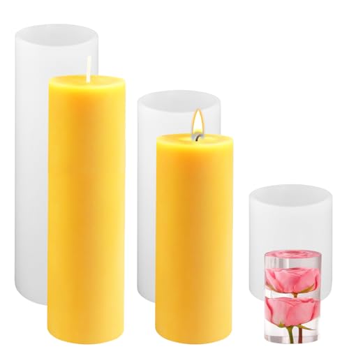 Large Cylinder Mold for Candle Making, 2x3Inch 2x6Inch 2x8Inch Cylinder Silicone Candle Mold, 3 Pcs Long Pillar Epoxy Resin Casting Mold for Wax Candle Resin Craft Making