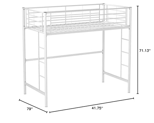 Walker Edison Timothee Urban Industrial Metal Twin over Loft Bunk Bed, Twin Size, White Walker Edison