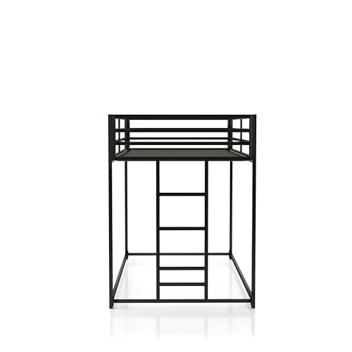Furniture of America Dravenor Modern Metal Twin Over Twin Low Profile Bunk Bed with Reversible Ladder and Twnty-Two Slats, No Box Spring Required, for Kids, Bedroom, Dorm, Black Furniture of America