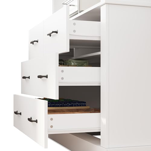ECACAD 79.5" H Kitchen Pantry Storage Cabinet with Shelves and Drawers, Modern Kitchen Cupboard with Countertop for Living Room and Dining Room, White ECACAD