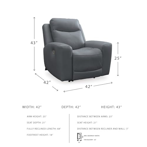 Signature Design by Ashley Mindanao Contemporary Leather Match Upholstered Power Recliner with Adjustable Headrest, Gray Signature Design by Ashley