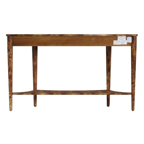 Beaumont Lane Traditional Demilune Console Table, Medium Brown Burl Wood Veneer, 54" W x 15" D x 32" H, Rubberwood Frame, Tapered Legs, Lower Shelf, Entryway or Living Room Furniture Beaumont Lane