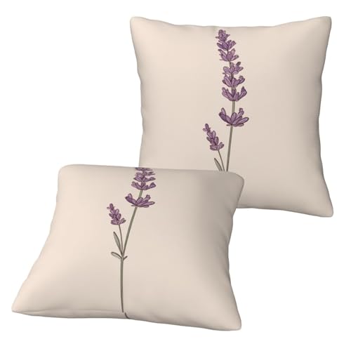 Hayyett Minimalist A Single Lavender Sprig Throw Pillows Covers, Couch Sofa Pillow Cases,Zipper Bedding Cushion Cases for Living Room,18x18 Inch Hayyett