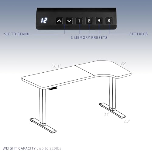 VIVO Electric Corner 58 x 35 in Dual Motor L Shape Motorized Stand Up Desk, Memory Height Adjustment, Reversible Black Top, Black Frame, DESK-KIT-E2RB VIVO