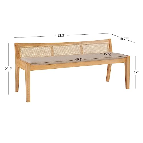 Powell Kasi Natural Low Back Cane Bench with Beige Upholstered Seat Powell