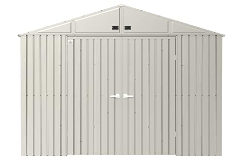 Arrow Shed Elite 10' x 12' Tall Outdoor Steel Storage Shed with High Gable and Lockable Doors Storage Building, Cool Grey Arrow