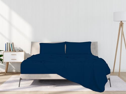 ROYALE LINENS 3 Piece Twin Sheets Set - Soft Brushed 1800 Microfiber Bedding - 1 Fitted and 1 Flat Sheet, 1 Pillow case - Wrinkle Free & Fade Resistant - Hotel Luxury Bed Sheets Set (Navy, Twin) ROYALE LINENS