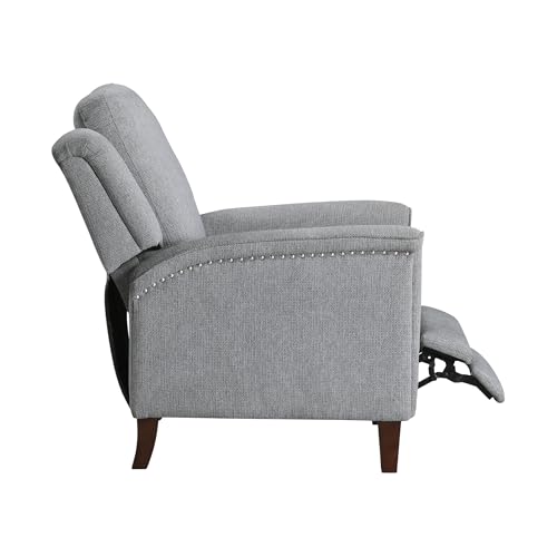 Lexicon Push Back Recliner Chair with Footrest, Reclining Sofa Armchair, Modern Chenille Fabric Recliner with Nailhead Trim for Living Room/Office/Apartment, Gray