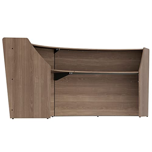 Linea Italia Curved Modern Office Desk Easy to Assembly 2 Panel Reception Counter for Lobby, Salon, 124" x 49", Walnut Linea Italia