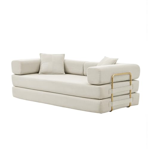 4-in-1 Folding Convertible Sofa Bed, 78 Inch Boneless Couch with Fixed-Shape Frame, Corduroy Loveseat Sleeper with Pull Out Bed, Floor Sofa Modular Futon Couch for Living Room Bedroom Lounge (Beige) ivoros