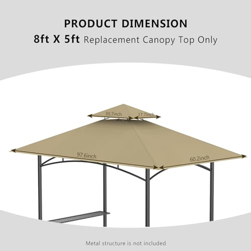 5' x 8' Grill Gazebo Replacement Canopy Roof Only,Waterproof Double Tiered Shelter Cover,Outdoor BBQ Gazebo Canopy Top Fit for Gazebo Model L-GG001PST-F (Khaki) Iheqard