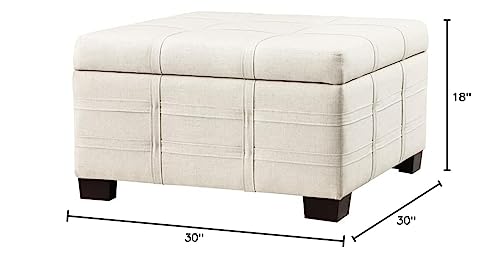 OSP Home Furnishings Detour Strap Square Storage Ottoman with Tray and Solid Wood Legs, Linen Fabric Office Star Products