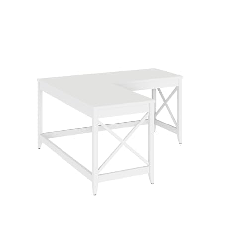 Workspace by Alera L-Shaped Farmhouse Desk, 58.27" x 58.27" x 29.53", White Alera