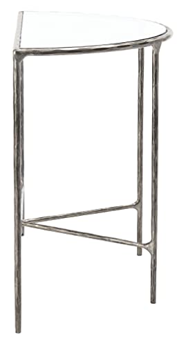 SAFAVIEH Couture Home Collection Jessa Silver Metal/Tempered Glass Top Half Moon Entryway Living Room Console Table (Fully Assembled) SAFAVIEH