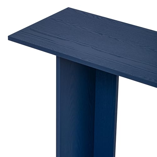 Knocbel Entryway Console Table with Curved Design and Ash Veneer, Modern Sofa End Tables with Top Bottom Shelf for Living Room Hallway, 15.7" D x 60" W x 31.5" H Navy Blue Knocbel