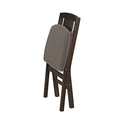 MECO Stakmore Mission Solid Foldable Wood Dining Chairs with Fabric Padded Cushioned Upholstered Seat for Indoor Use, Espresso (2 Pack) MECO