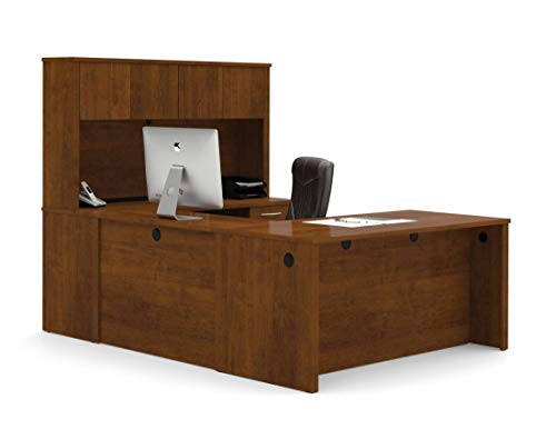Bestar Embassy 66W U-Shaped Executive Desk with Pedestal and Hutch in Dark Chocolate Bestar