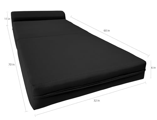 D&D Futon Furniture Sleeper Chair Folding Bed, Studio Sofa Guest Folded Mattress, High Density Foam (70 x 32 x 6, Black) D&D Futon Furniture