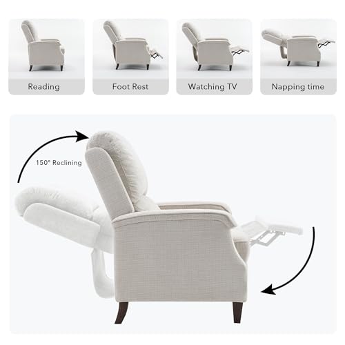VKNOW Recliner Chair, Fabric Recliner with Soft Armrest, Home Theater Seating with Adjustable Push Back and Lumbar Support, Single Sofa for Adults, Lounge Chair for Living Room, Bedroom(Beige)