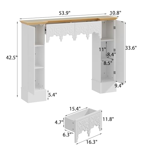 Timechee White Freestanding Electric Fireplaces Mantel Stand, Wooden Decorative Mantel Storage Cabinet with Doors and Shelves,Drawers, Fireplace Decor Entertainment Center with Storage for Living Room Timechee