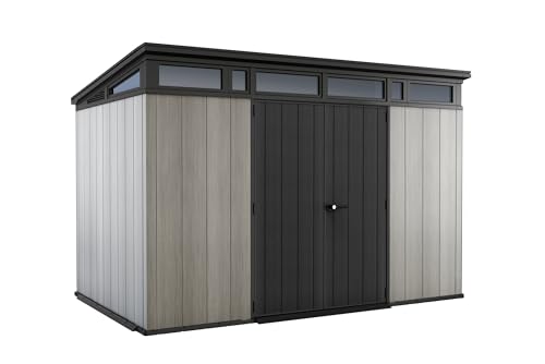Keter Artisan 11x7 Modern Resin Outdoor Storage Shed Kit-Perfect to Store Patio Furniture, Garden Tools Bike Accessories, Beach Chairs and Lawn Mower, Grey & Black Keter