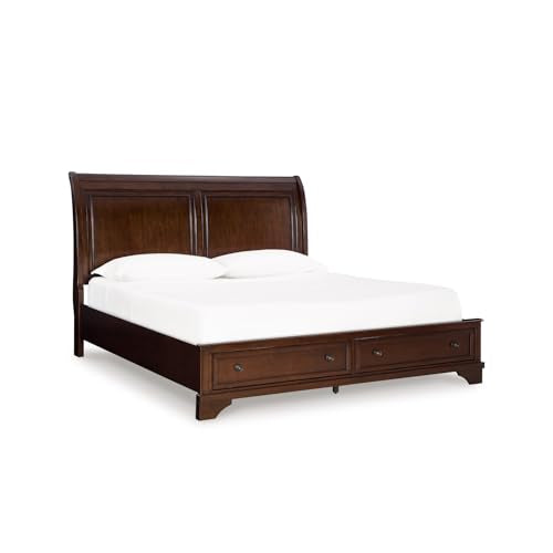 Signature Design by Ashley Trellington Traditional King Sleigh Storage Bed, Foundation or Box Spring Not Needed, Dark Brown Signature Design by Ashley