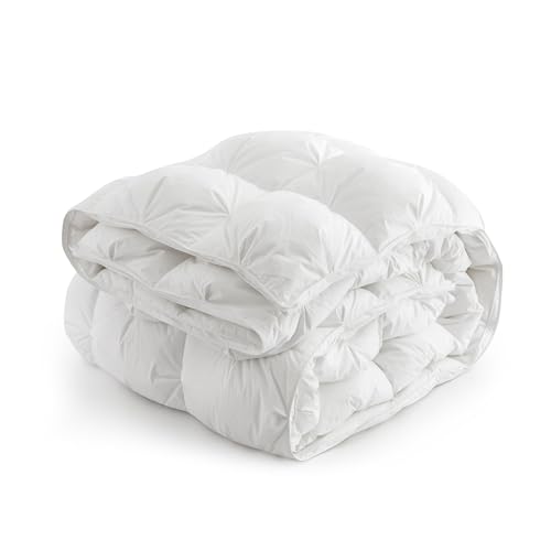 UNIKOME Goose Feather Down Fiber Comforter - 20% Extra Fill, All Season King Size Duvet Insert with 100% Cotton Cover, Cloud-Like Fluffiness (106"X90", White) UNIKOME