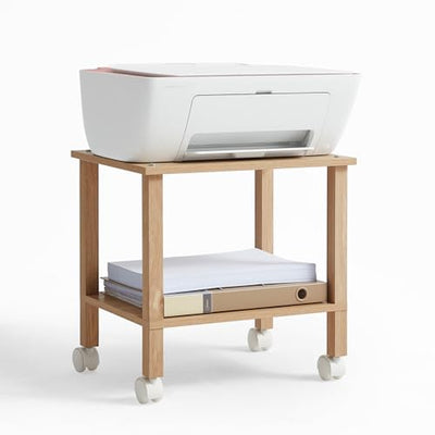 YUFAM 2 Tier Printer Stand with Storage,Under Desk Shelf Printer Table,Small Printer Stand with Wheels,Rolling Printer Cart for Office