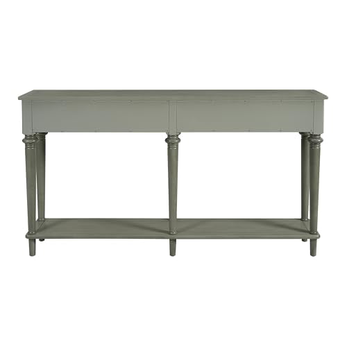 Knocbel Retro Console Table with 4 Drawers and Open Shelf, Vintage Sofa Tables with Slim Legs for Entryway Living Room 59.8" W x 11" D x 34" H Grey Wash Knocbel