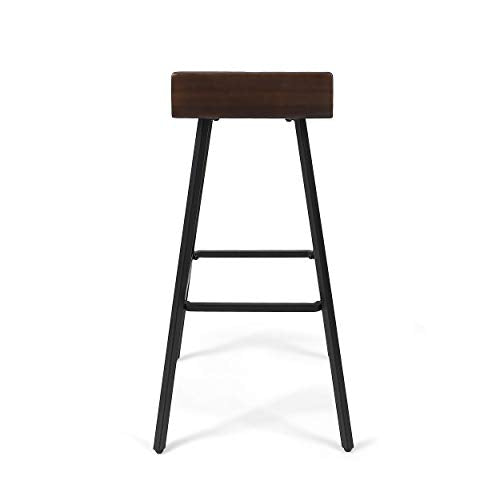 Christopher Knight Home Hazel Indoor Bar Stools, Modern, Contemporary, Dark Brown Acacia Wood with Iron Legs (Set of 2) Christopher Knight Home