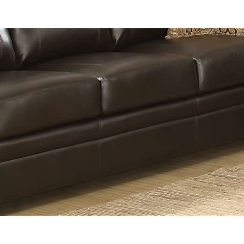 AC Pacific Louis Traditional Upholstered Leather Living Room Piece with Antique Brass Nail Head Trim, Sofa, Umber AC Pacific