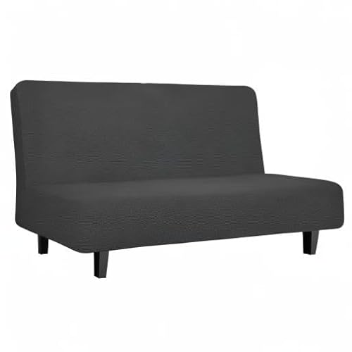 Easy-Going Stretch Futon Slipcover Armless Futon Bed Cover Furniture Protector Without Armrests with Elastic Bottom for Kids, Soft Jacquard Fabric Small Checks (Medium, Dark Gray) Easy-Going
