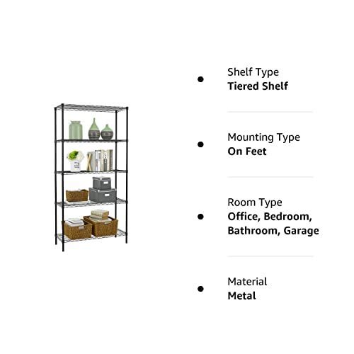 Wire Shelving Unit Commercial Metal Shelf Adjustable Layer Rack Strong Steel for Restaurant Garage Pantry Kitchen Garage (36×14×72, Black) BestOffice