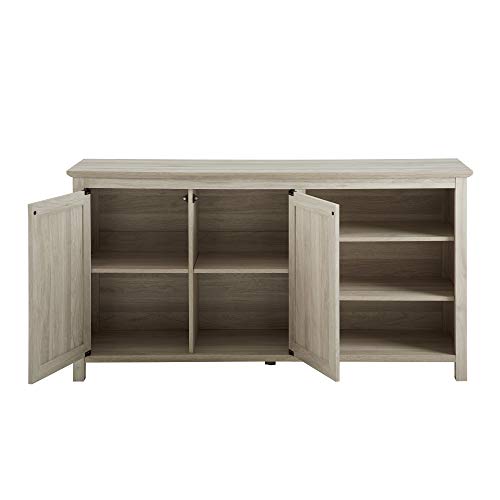 Walker Edison Modern Wood Grooved Buffet Sideboard with Open Storage-Entryway Serving Storage Cabinet Doors-Dining Room Console, 58 Inch, Birch Walker Edison