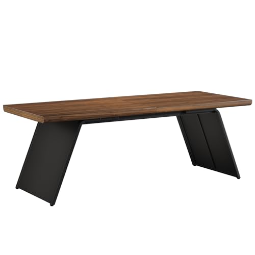 Tribesigns 6.57 FT Conference Room Table, 79" L x 27.56" W Rectangle Executive Meeting Seminar Table with Walnut Wood Top & Black Metal Base for 6, Modern Office Desk Business Furniture for Boardroom Tribesigns