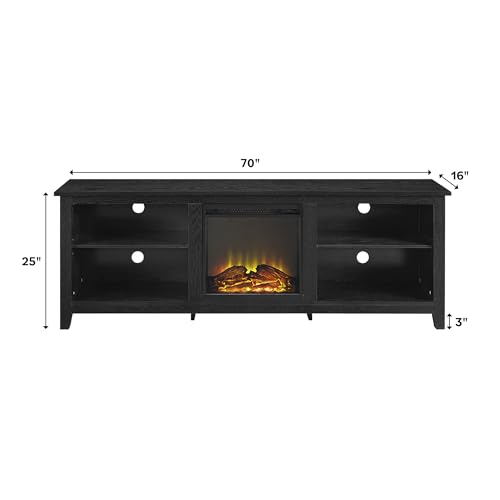 Walker Edison Wren Classic 4 Cubby Fireplace TV Stand for TVs up to 80 Inches, 70 Inch, Black Walker Edison