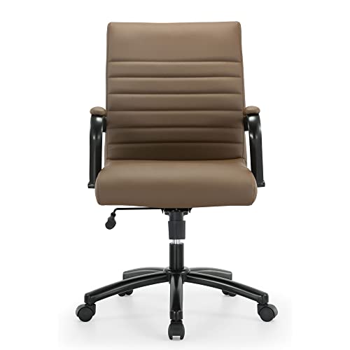 Realspace® Modern Comfort Winsley Bonded Leather Mid-Back Manager Office Chair, Brown/Black, BIFMA Compliant Realspace
