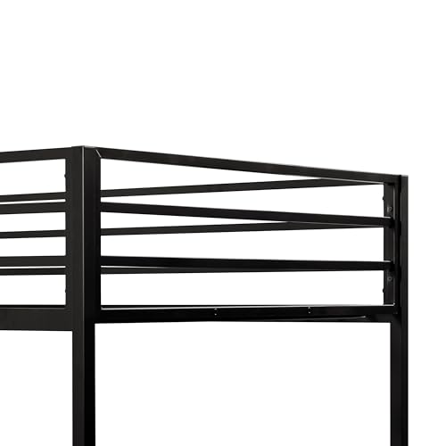 Furniture of America Dravenor Modern Metal Twin Over Twin Low Profile Bunk Bed with Reversible Ladder and Twnty-Two Slats, No Box Spring Required, for Kids, Bedroom, Dorm, Black Furniture of America