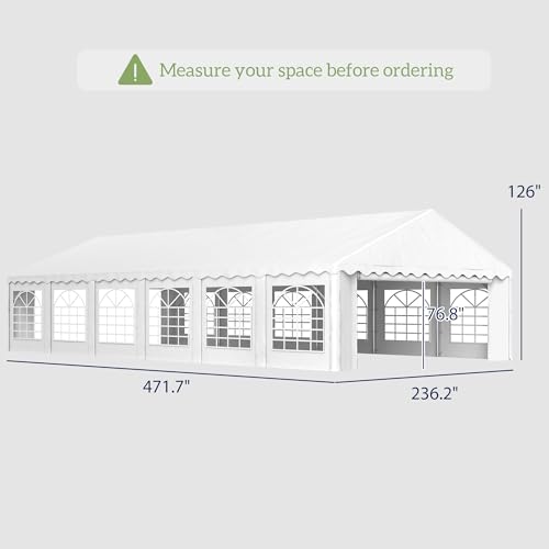 Outsunny 20' x 40' Heavy Duty Party Tent, Galvanized Outdoor Canopy Tent Large Event Shelter with Removable Sidewalls, 12 Windows and 2 Doors, Tents for Parties, Wedding, Events, BBQ Grill, White Outsunny