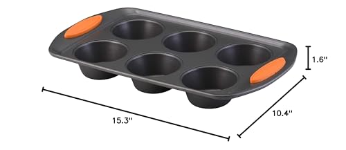 Rachael Ray Yum -o! Nonstick Bakeware 6-Cup Muffin Tin With Grips / Nonstick 6-Cup Cupcake Tin With Grips - 6 Cup, Gray Rachael Ray
